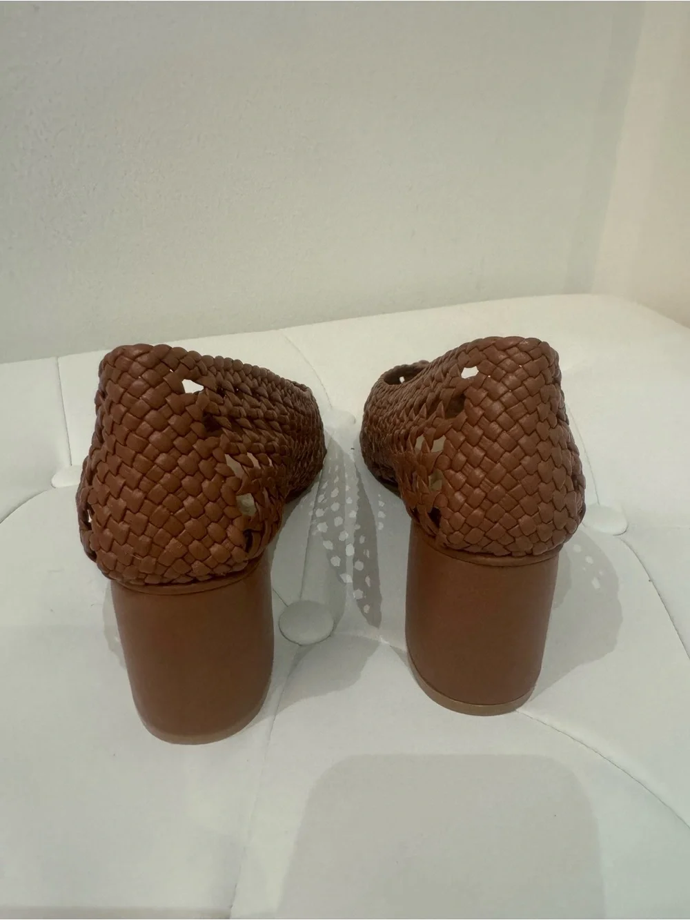 ALTA Brown Woven Leather Block Heel Pumps